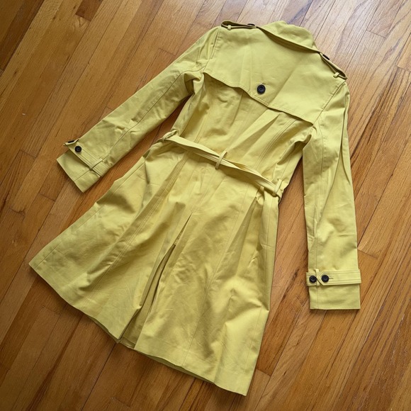 Hobbs London Double Breasted Trench Coat 2 Yellow Chartreuse Belted Spring - Picture 5 of 15